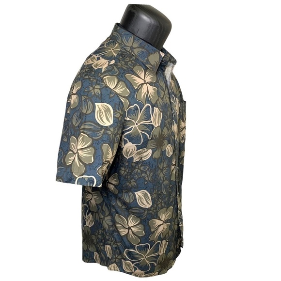 Hudson North Tropical Floral Blue Tan Casual Button Up Shirt Short Sleeves L - Picture 2 of 10